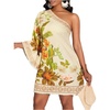 image:imageFloerns Womens Tropical One Shoulder Tunic Dress Dolman Sleeve Beach Vacation Summer DressesApricot Green Floral