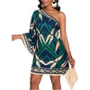 image:imageFloerns Womens Tropical One Shoulder Tunic Dress Dolman Sleeve Beach Vacation Summer DressesDark Green Tropical