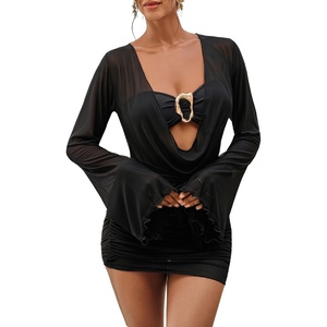 image:imageFloerns Womens 3 Piece Bandeau Swimsuit String Tie Side Bikini Sets with Cover Up DressBlack
