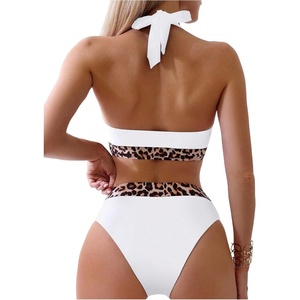 image:imageFloerns Womens Bikini Sets Leopard High Waisted Halter Swimsuit Two Piece Bathing SuitWhite
