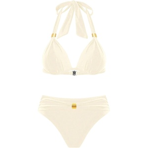 image:imageFloerns Womens Bikini Sets Tie Backless Halter Swimsuit Ruched High Waisted 2 Piece Bathing SuitBeige