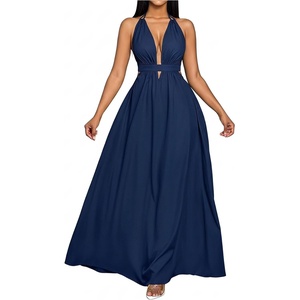 image:imageFloerns Womens Elegant Deep V Neck Halter Dress Sleeveless Backless Flowy Maxi DressesDark Blue