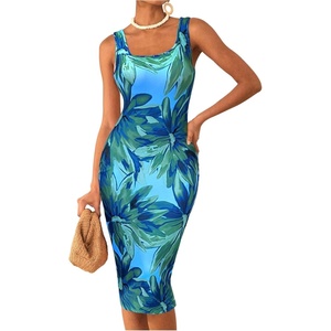 image:imageFloerns Womens Floral Midi Summer Dresses Square Neck Bodycon Vacation DressGreen