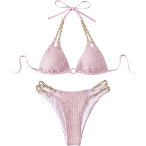 image:imageFloerns Womens Micro Triangle Bikini Set Cut Out Chain Two Piece Bathing SuitPink