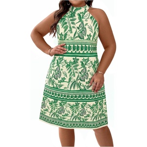 image:imageFloerns Womens Plus Size Floral Halter Dress Sleeveless Tie Back Summer A Line DressesTropical Leaf