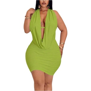 image:imageFloerns Womens Plus Size Going Out Halter Dress Deep V Cowl Neck Date Night Bodycon Mini DressesGreen