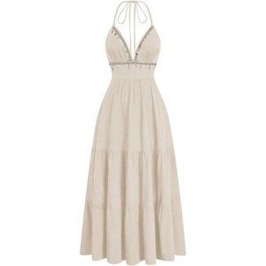 image:imageFloerns Womens Plus Size Halter Maxi Dress Sleeveless Tiered Ruffle Flowy Summer Spring Beach Vacation DressesApricot