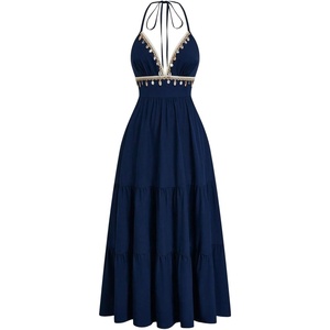 image:imageFloerns Womens Plus Size Halter Maxi Dress Sleeveless Tiered Ruffle Flowy Summer Spring Beach Vacation DressesBlue