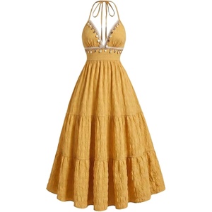 image:imageFloerns Womens Plus Size Halter Maxi Dress Sleeveless Tiered Ruffle Flowy Summer Spring Beach Vacation DressesOrange Yellow