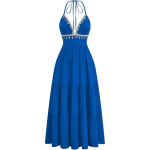 image:imageFloerns Womens Plus Size Halter Maxi Dress Sleeveless Tiered Ruffle Flowy Summer Spring Beach Vacation DressesRoyal Blue