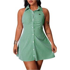 image:imageFloerns Womens Plus Size Striped Shirt Dress Button Down Sleeveless Going Out Mini DressesGreen