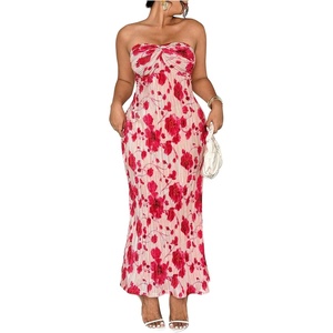 image:imageFloerns Womens Plus Size Summer Floral Strapless Dress Twist Front Bodycon Vacation Long DressesPink