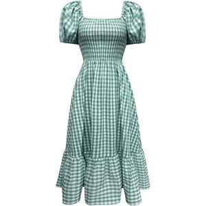 image:imageFloerns Womens Polka Dots Short Puff Sleeve Dress Square Neck Ruffle Summer Maxi DressesAqua Green