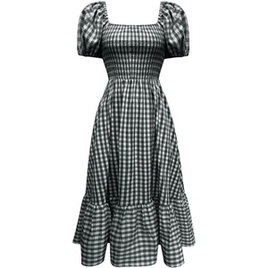 image:imageFloerns Womens Polka Dots Short Puff Sleeve Dress Square Neck Ruffle Summer Maxi DressesBlack and White