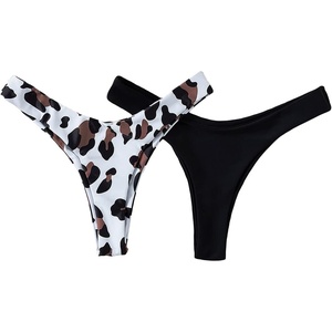 image:imageFloerns Womens Solid Thong Swimming 2 Packs Brazilian Cut Bikini BottomBlack Leopard Multi
