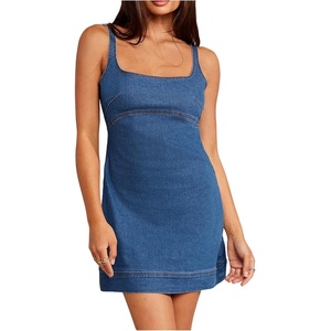 image:imageFloerns Womens Square Neck Mini Denim Dress Zip Up A Line Backless Jean Tank DressesMedium Wash