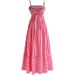 image:imageFloerns Womens Striped Bowknot Back Cami Dress Sleeveless Vacation Maxi DressesPink