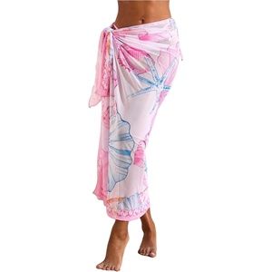 image:imageFloerns Womens Vacation Cover Up Floral Sheer Beach Sarong Wrap Swim SkirtsPink