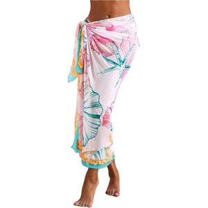 image:imageFloerns Womens Vacation Cover Up Floral Sheer Beach Sarong Wrap Swim SkirtsWhite Multi