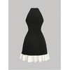 image:imageFloerns Womens Cute Bowknot Halter Dress Pearl Beaded Ruffle Hem Party Mini DressesBlack