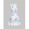 image:imageFloerns Womens Cute Bowknot Halter Dress Pearl Beaded Ruffle Hem Party Mini DressesBlue and White