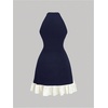 image:imageFloerns Womens Cute Bowknot Halter Dress Pearl Beaded Ruffle Hem Party Mini DressesDark Blue