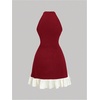 image:imageFloerns Womens Cute Bowknot Halter Dress Pearl Beaded Ruffle Hem Party Mini DressesRed