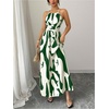 image:imageFloerns Womens Elegant Graphic Halter Dress Sleeveless Tie Back Cocktail Wedding Guest Flowy Maxi DressesGreen