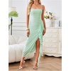 image:imageFloerns Womens Elegant Mesh Cami Dress Ruched Ruffle Side Slit Bodycon Maxi Prom DressesLight Mint Green