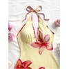 image:imageFloerns Womens Floral Print Tie Backless Halter Dress Bodycon Slit Summer Vacation Mini DressesYellow Floral
