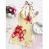 image:imageFloerns Womens Floral Print Tie Backless Halter Dress Bodycon Slit Summer Vacation Mini DressesYellow Floral