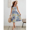image:imageFloerns Womens Floral Print Tie Strap Square Neck Ruffle Boho Maxi DressBlue Floral