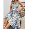 image:imageFloerns Womens Floral Print Tie Strap Square Neck Ruffle Boho Maxi DressBlue Floral