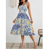 image:imageFloerns Womens Floral Print Tie Strap Square Neck Ruffle Boho Maxi DressBlue Floral