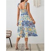 image:imageFloerns Womens Floral Print Tie Strap Square Neck Ruffle Boho Maxi DressBlue Floral