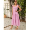 image:imageFloerns Womens Floral Print Tie Strap Square Neck Ruffle Boho Maxi DressPink