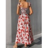 image:imageFloerns Womens Floral Print Tie Strap Square Neck Ruffle Boho Maxi DressRed