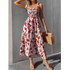image:imageFloerns Womens Floral Print Tie Strap Square Neck Ruffle Boho Maxi DressRed