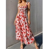 image:imageFloerns Womens Floral Print Tie Strap Square Neck Ruffle Boho Maxi DressRed