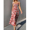 image:imageFloerns Womens Floral Print Tie Strap Square Neck Ruffle Boho Maxi DressRed