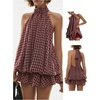 image:imageFloerns Womens Gingham Halter Mini Dress Y2k Tie Open Back Sleeveless Ruffle Hem Going Out DressesBurgundy
