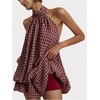image:imageFloerns Womens Gingham Halter Mini Dress Y2k Tie Open Back Sleeveless Ruffle Hem Going Out DressesBurgundy
