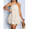 image:imageFloerns Womens Halter Neck Bubble Dress Sleeveless Tie Backless Beach Wedding Guest DressesApricot