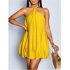 image:imageFloerns Womens Halter Neck Bubble Dress Sleeveless Tie Backless Beach Wedding Guest DressesMustard Yellow