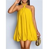 image:imageFloerns Womens Halter Neck Bubble Dress Sleeveless Tie Backless Beach Wedding Guest DressesMustard Yellow