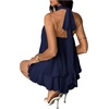 image:imageFloerns Womens Mesh Open Back Halter Dress Sleeveless Ruffle Going Out Mini DressesDark Blue