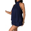 image:imageFloerns Womens Mesh Open Back Halter Dress Sleeveless Ruffle Going Out Mini DressesDark Blue