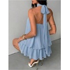 image:imageFloerns Womens Mesh Open Back Halter Dress Sleeveless Ruffle Going Out Mini DressesDusty Blue