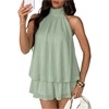 image:imageFloerns Womens Mesh Open Back Halter Dress Sleeveless Ruffle Going Out Mini DressesMint Green