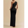 image:imageFloerns Womens One Shoulder Cutout Maxi Party Dress Sleeveless Split Bodycon Wedding Guest Night Out DressesBlack